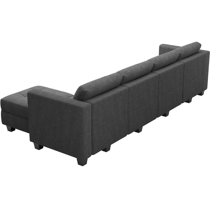 Canapé modulaire modulaire rembourré en polyester Ashbury Hunsicker, Mélange de lin gris