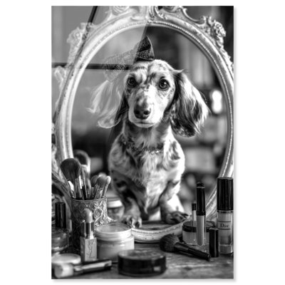 «Lovely Doxxie at the Vanity», reproduction d'art sur toile par Art Remedy, prête à être suspendue, 10 x 15