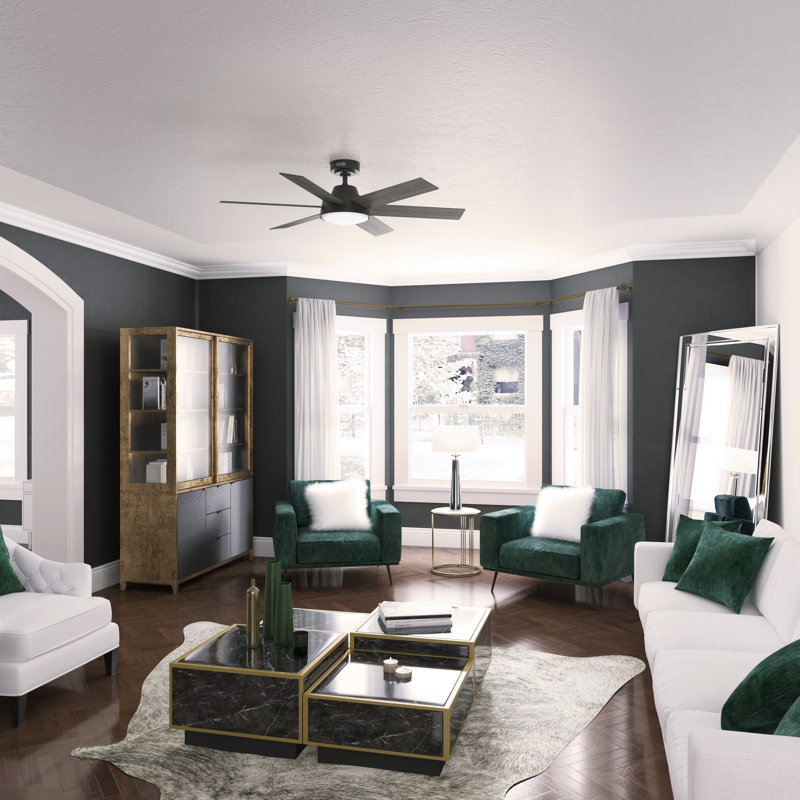 Donatella 52" 6 - Blade Ceiling Fan with Lights and Remote, Black
