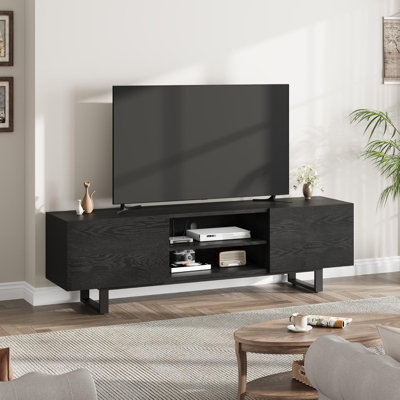 Industrial TV Stand for 80 Inch TV, Modern Entertainment Center with 2 Drawers & Open Storage for Living Room