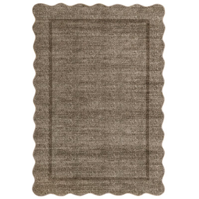 Scalloped Machine Washable Rug Non-Slip Bordered Floor Mats Non-Shedding Soft Low Pile Modern Accent Rugs for Living Room Bedroom Office