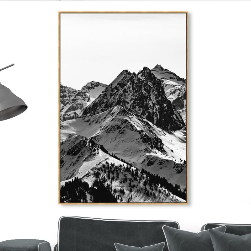 " Up The Mountain Snowy Mountains ", 15" H x 10" W, Gold Framed