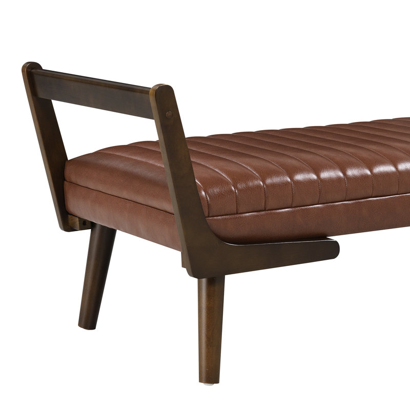Banc de 52 pouces de style Mid-Century moderne avec pieds en bois de noyer, tabouret tapissier cannelé pour la cuisine, salon avec repose-pieds de 52 po