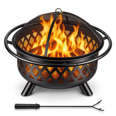 36in. Wood Burning Fire Pit with Spark Screen & Fire Poker for Outdoor Patio Backyard