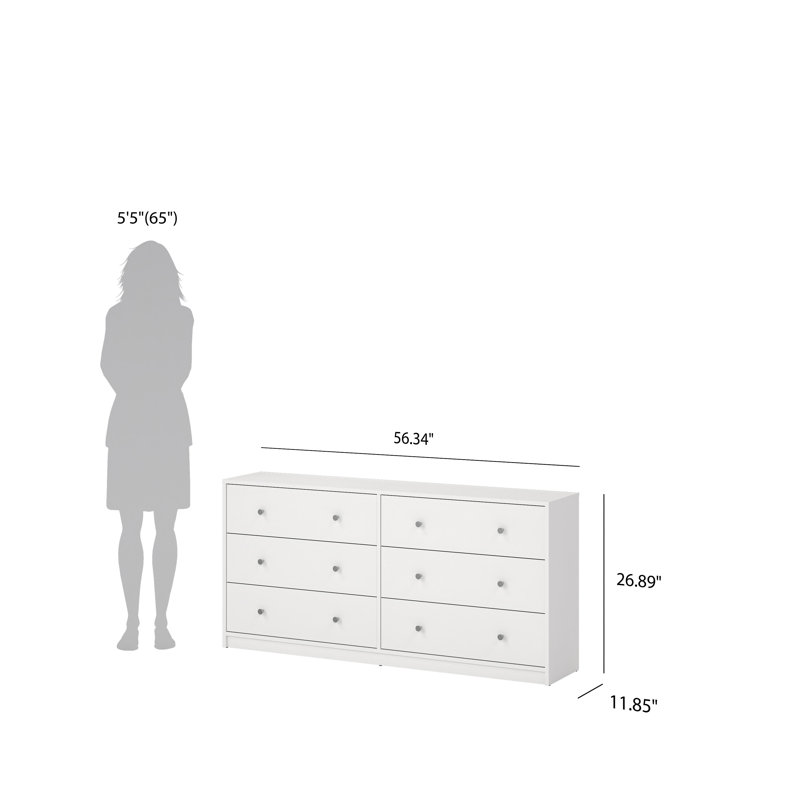 Commode double 6 tiroirs l 56,34 po Clanton, Blanc