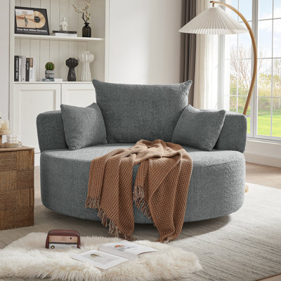 Fauteuil d'appoint pivotant à 360 ° avec 3 coussins amovibles pour le salon, la chambre à coucher, le bureau et l'hôtel, gris