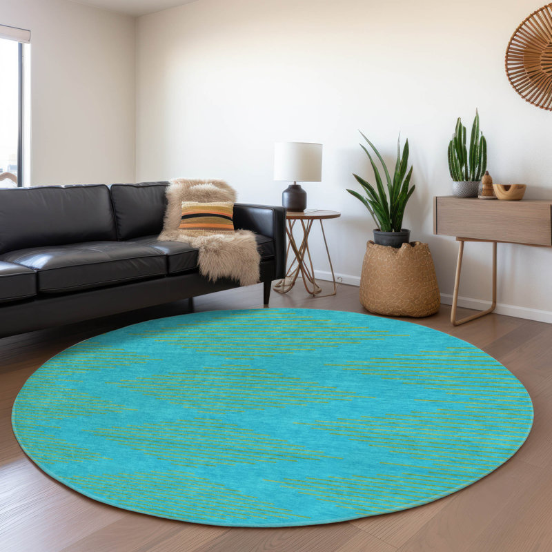Premium Machine Washable Jahnke AMF1017 Geometric Rug, Round 8'