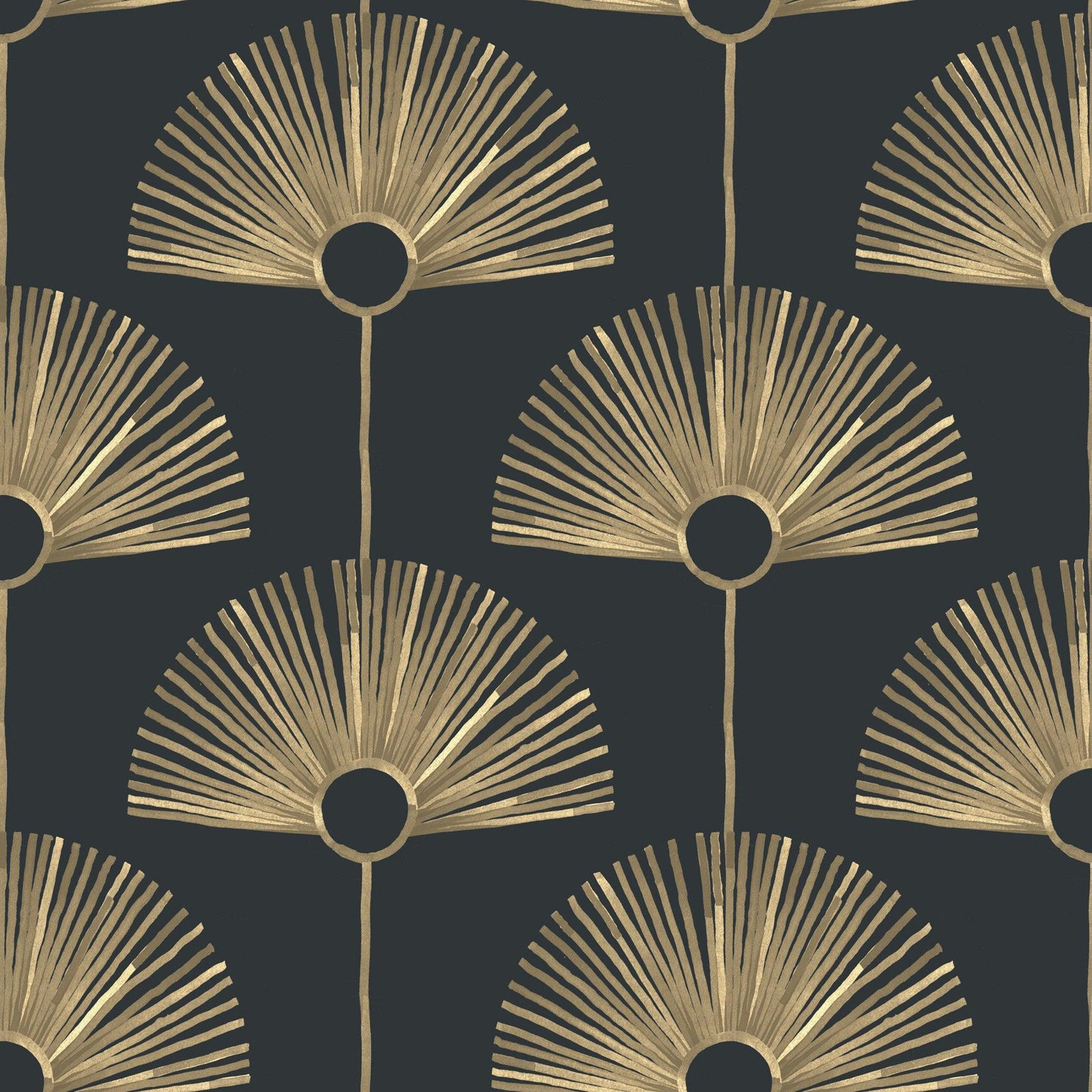 Deco Fan Self-Adhesive Wallpaper, Black Gold, Non-pasted, Paper