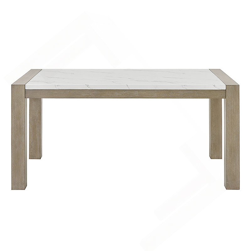 Table de salle à manger rectangulaire 66 po avec plateau en faux marbre blanc et finition chêne clair