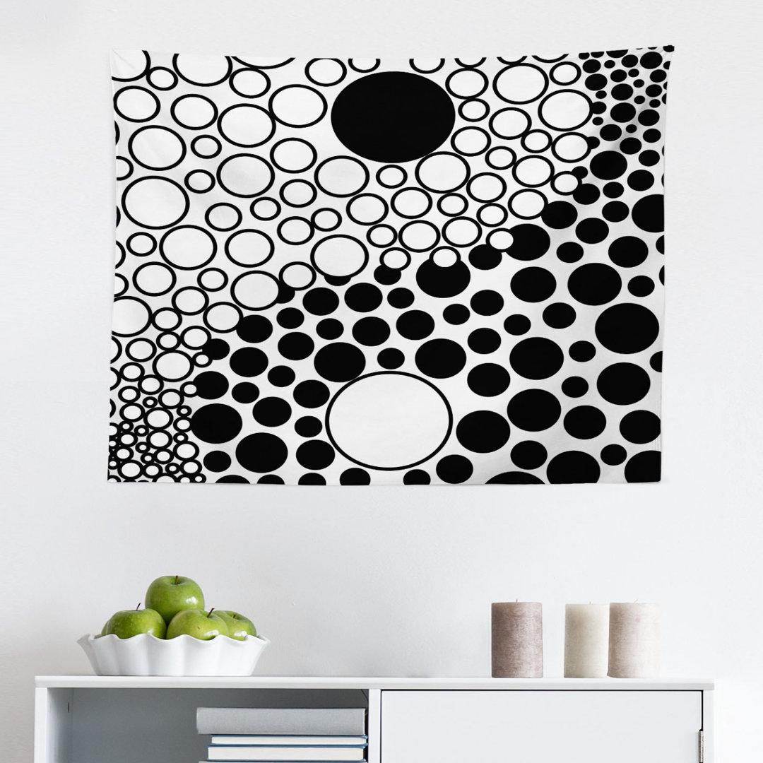 Wandteppich, Abstrakte Retro Dots, Yin-Yang, Weiß Schwarz