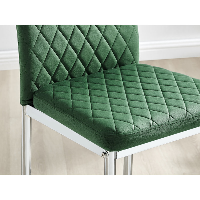 Kenesaw Luxury Breakfast Bar Stool in Quilted Design Velvet Leg - Modern Chic Kitchen, Green, Silver