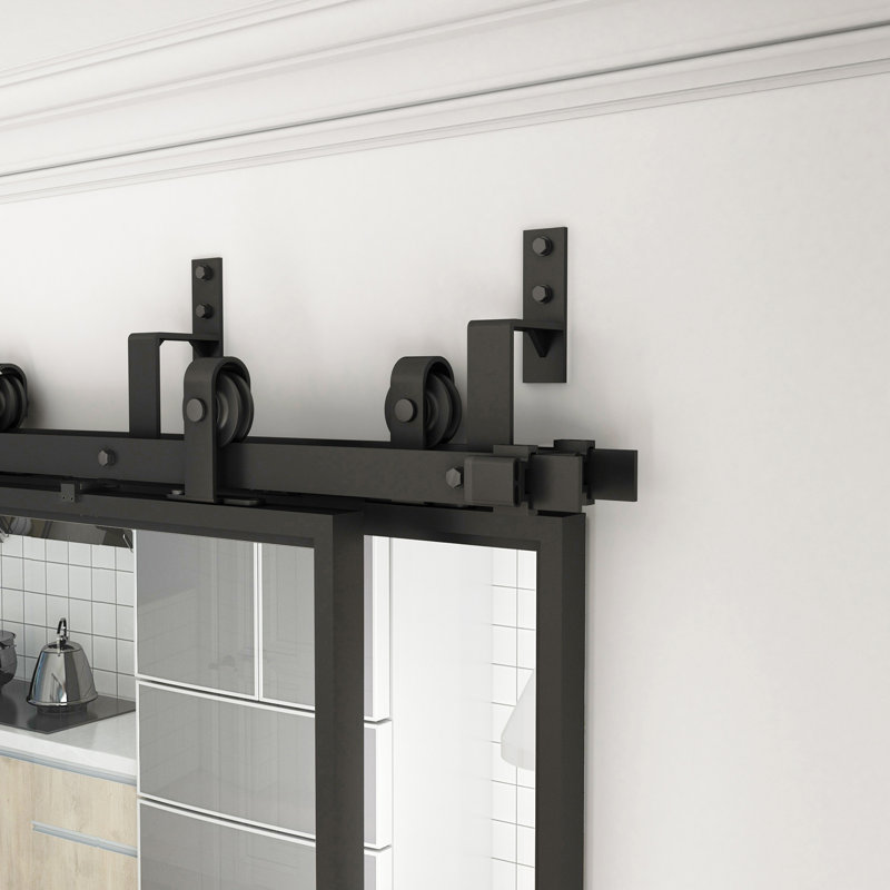 Porte de grange en métal et verre transparent avec trousse d'installation et fermeture en douceur JUBEST, L 120 po x H 84 po