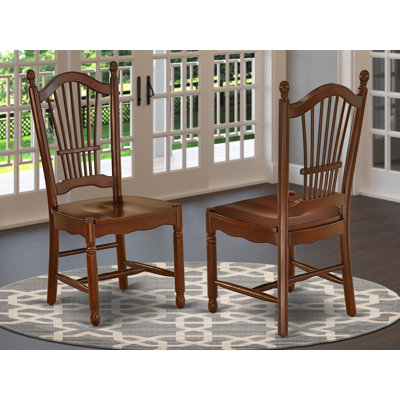 Dover Dining Chairs - Slat Back Wood Seat Chairs, Set of 2, Mahogany