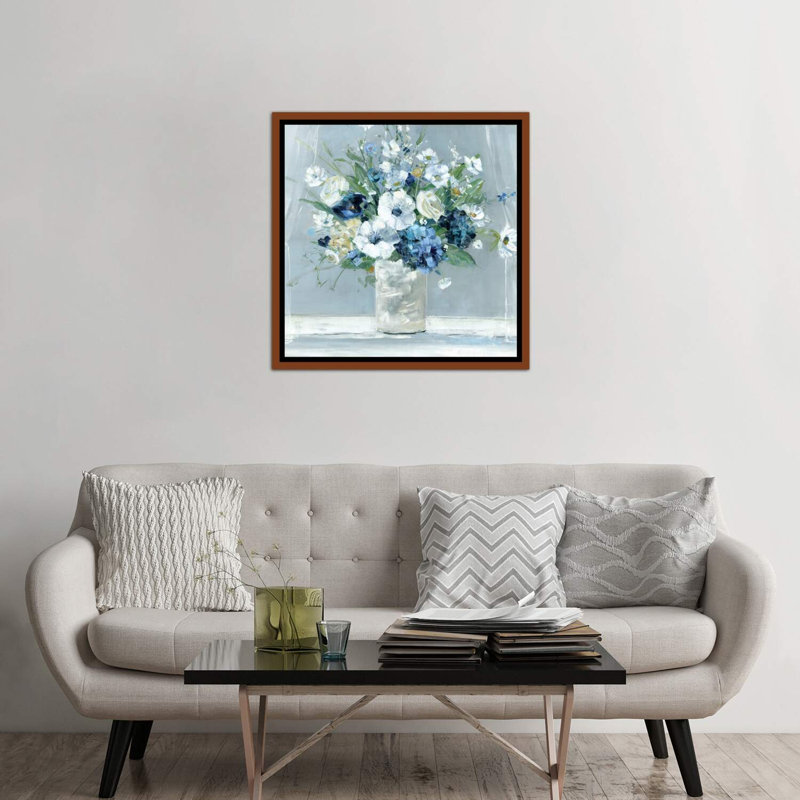 «Be Happy Blue» par Sally Swatland - reproduction d'art, H 37 po x l 37 po x P 1,5 po, Toile avec cadre en bois classique