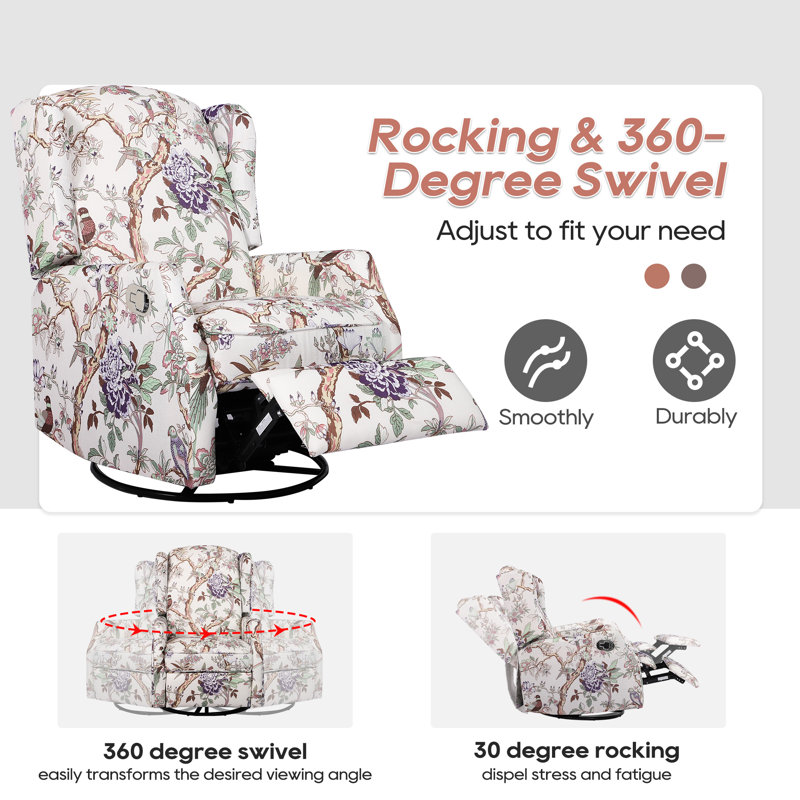Floral Patterned Wingback Swivel Rocker Recliner Set