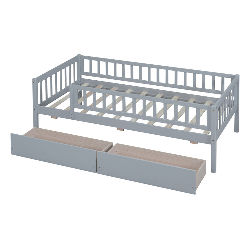 Daybed Wood Bed With Two Drawers, Gray, Twin