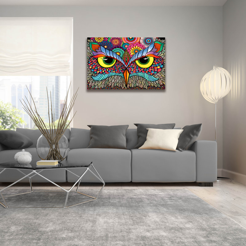 Bungalow Rose «Owl Face» par Hello Angel, art mural en verre acrylique, H 24 po x l 36 po x P 0,2 po