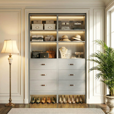 41"-107" Closet System With 6 Drawers And 8 Rods（Can Be Cut To Fit）