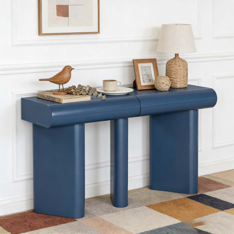 47.6" Modern Painted Entryway Table with 2 Curved Drawers, Navy Blue