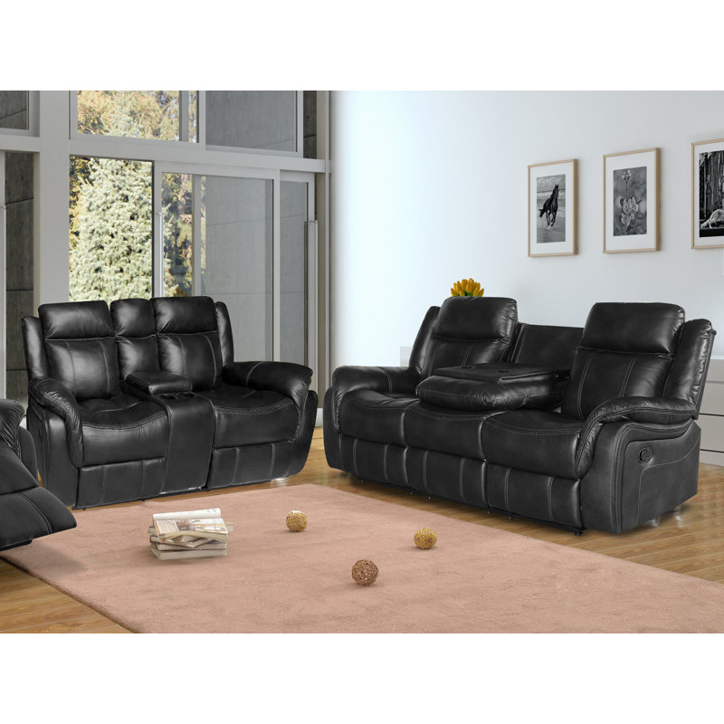 Hausmann Faux Leather Recliner, Black Faux Leather