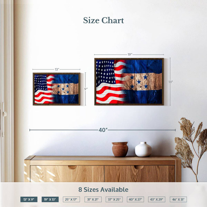 Drapeau des États-Unis et du Honduras, 19 po x 13 po, Cadre flottant en noyer