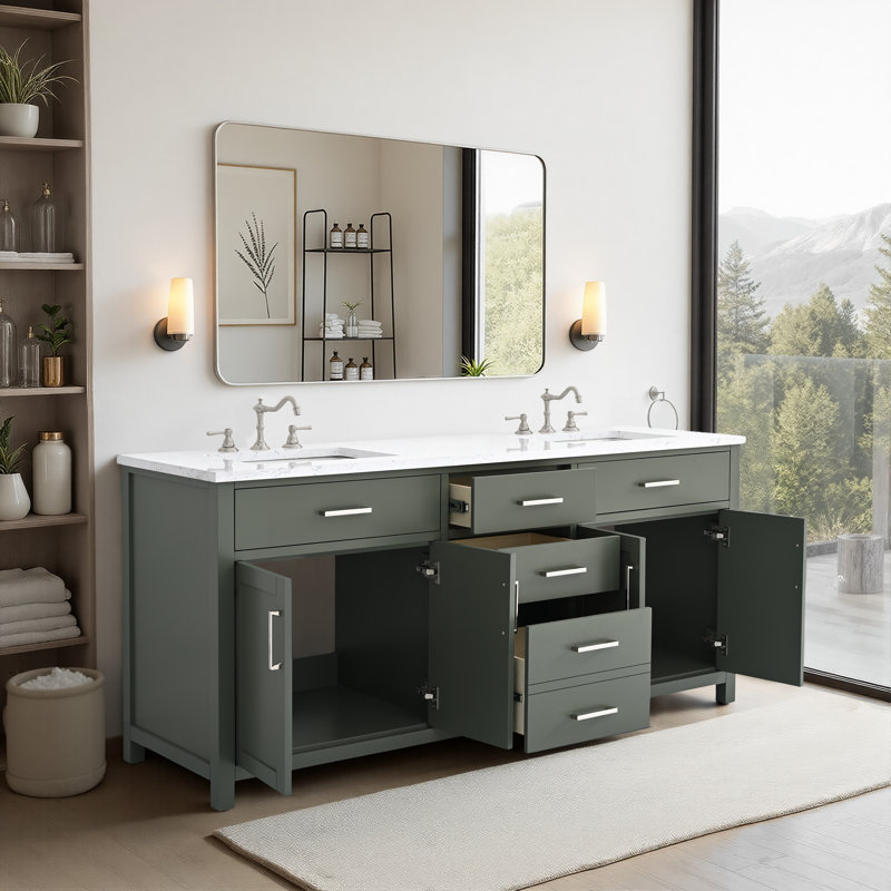 Shamar 72" Double Bathroom Vanity, Vintage Green
