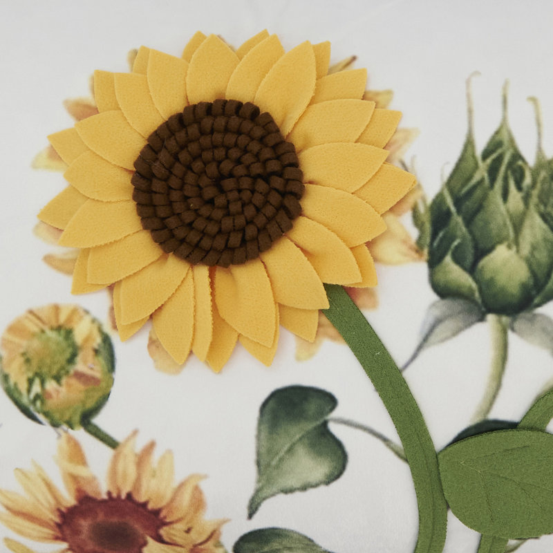 Bright Felt Applique Sunflower Down Filled Pillow, Polyester