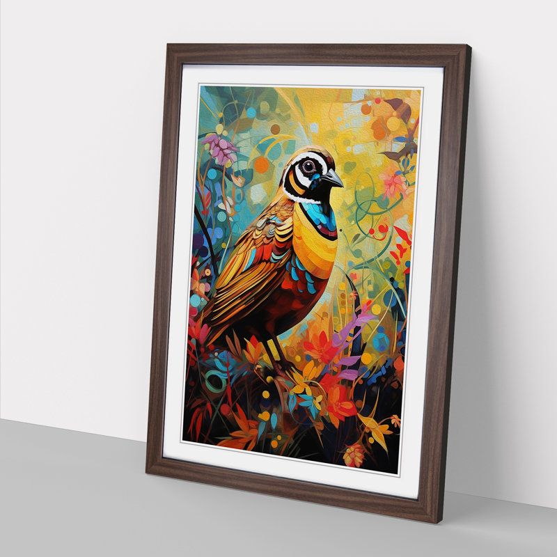 Partridge Expressionism - Single Picture Frame Print on Wood, Walnut Framed, 64cm H x 46cm W x 2" D