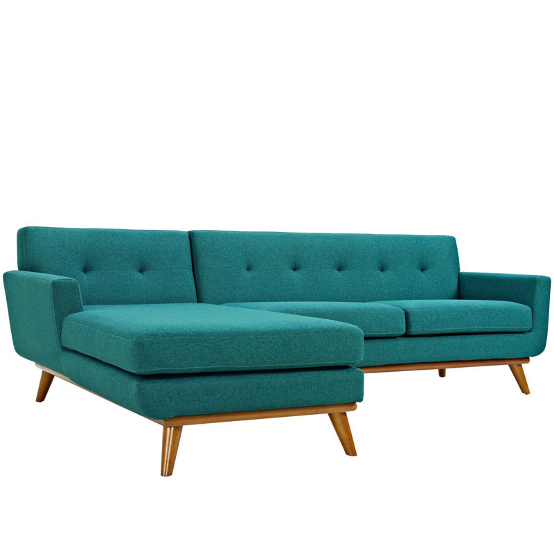 Engage Mid Century Modern Tufted Sectional, Gray Polyester Blend, Left Hand Facing