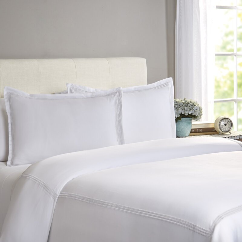 Three Line Hotel Sateen Striped Sheet Set, White, Full