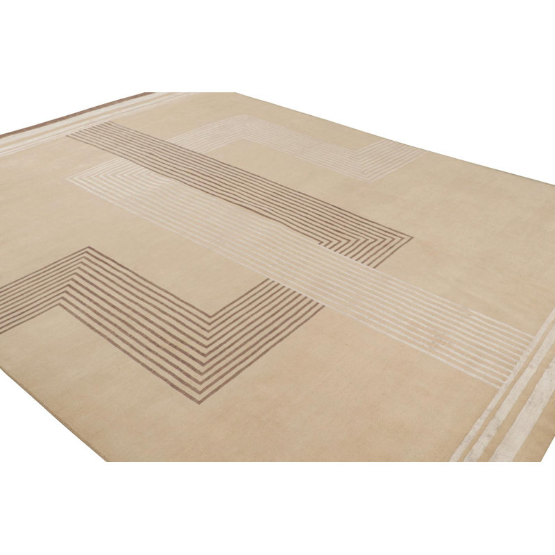 Hand Knotted Geometric Area Rug, Rectangle 10' x 14'