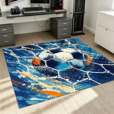Tapis de but de ballon de soccer vibrant, conception abstraite artistique moderne, tapis de sol intérieur antidérapant pour salon, chambre à coucher, jeu, dortoir, décoration de coupe du monde de soccer