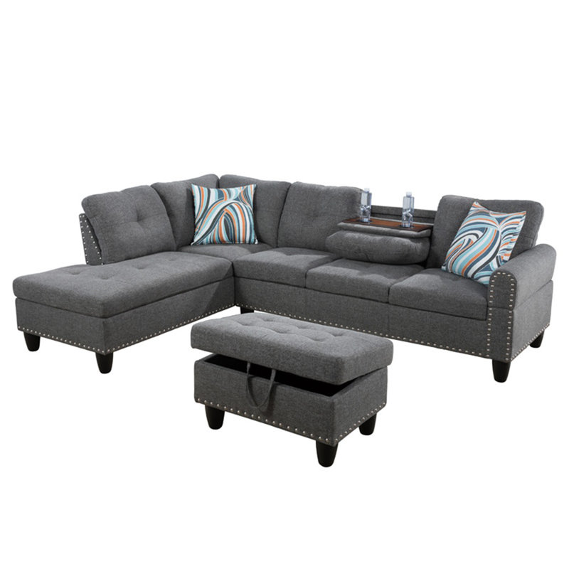 Sciortino Upholstered Sectional, Left Hand Facing, Brown Fabric