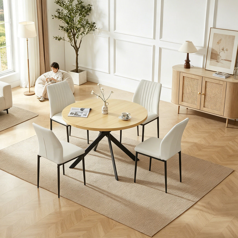 Kalsey 45.3" W Manufactured Wood Round Dining Set, White