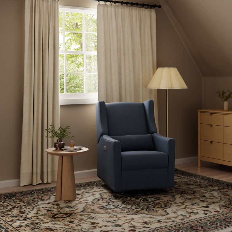 Kiwi Electronic Swivel Reclining Glider, Navy Eco-Twill