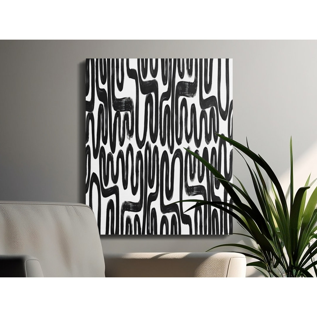 Abstract Black White Wavy Lines Canvas
