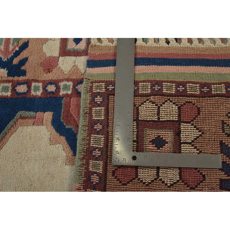 Tapis de zone en laine ivoire/bleu 6 pi x 8 pi 3 po one-of-kind à la main noué la Ambudkar