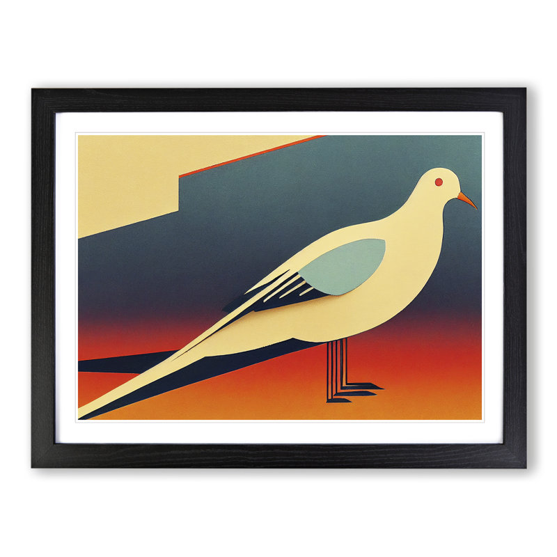 Dove Bird Deco Style Abstract - Single Picture Frame Print, Black, 46cm H x 64cm W x 2cm D