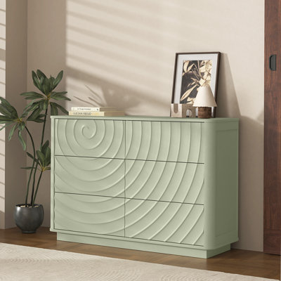 Commode à 6 tiroirs pour la chambre à coucher, grande commode moderne de 46,5 po de largeur avec poignée et ondulation, organisateur de rangement en bois pour placard, chambre de bébé, salon, appartement