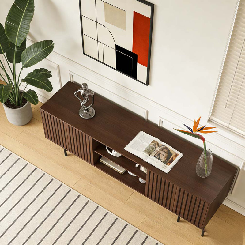 Modern TV Stand for TVs Up to 75", Dark Walnut