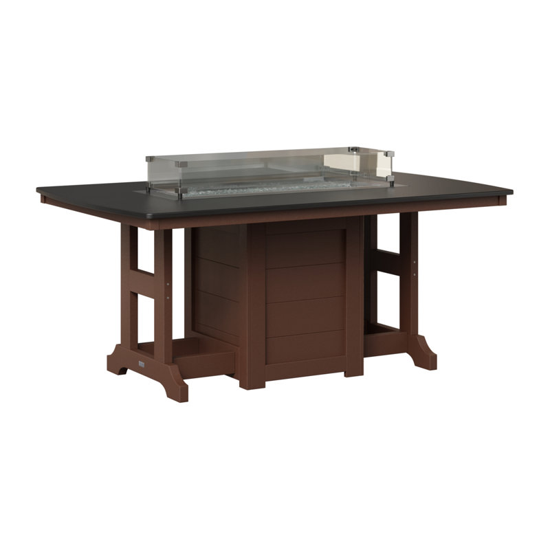Berlin Gardens Garden Classic 72″ Fire Pit Dining Table, Hammered Top Black with Chocolate Brown Base, 31" H x 44" W x 72" D