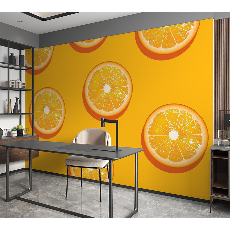 Murale pelez et collez de qualité supérieure - Motif de tranches d'orange, L 40 po x l 60 po