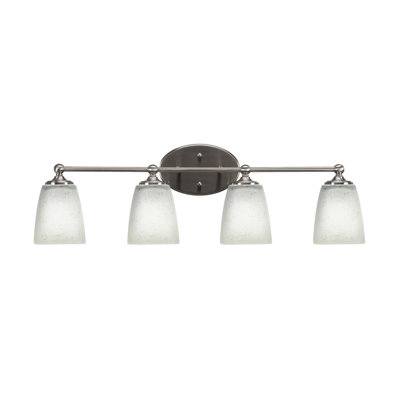 Barre d'éclairage de salle de bain 4 lumières Capri au fini nickel brossé avec verre carré de 4,5 po