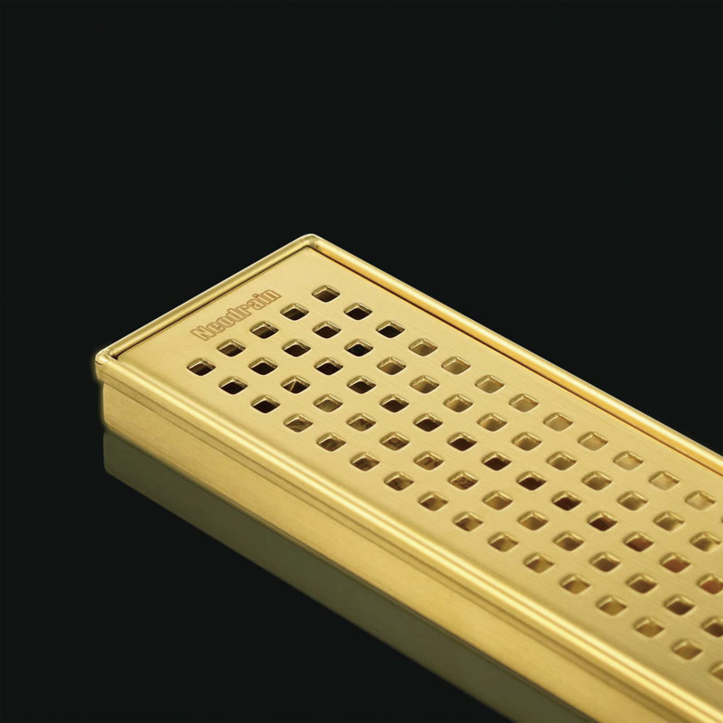 24 In. Stainless Steel Linear Shower Drain With Square Pattern Surface, Gold
