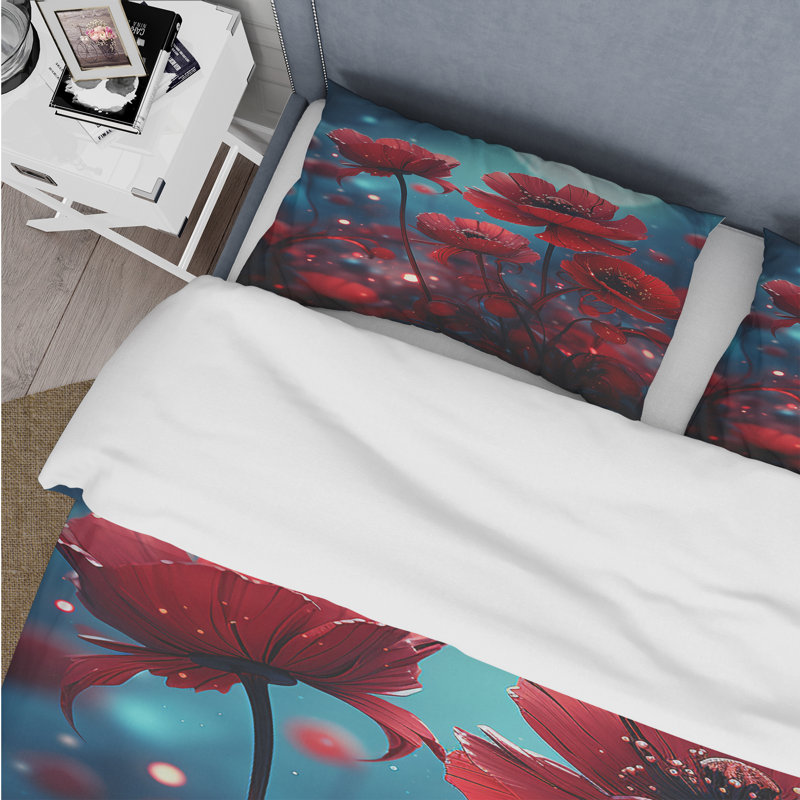 Ensemble de housse de couette Ruby Red Poppy Moonlight - Poppies, Housse de couette pour très grand lit