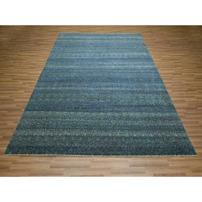 8'0" x 10'0" New Hand Knotted Blue Wool Rectangle Oriental Rug - MOA10276383