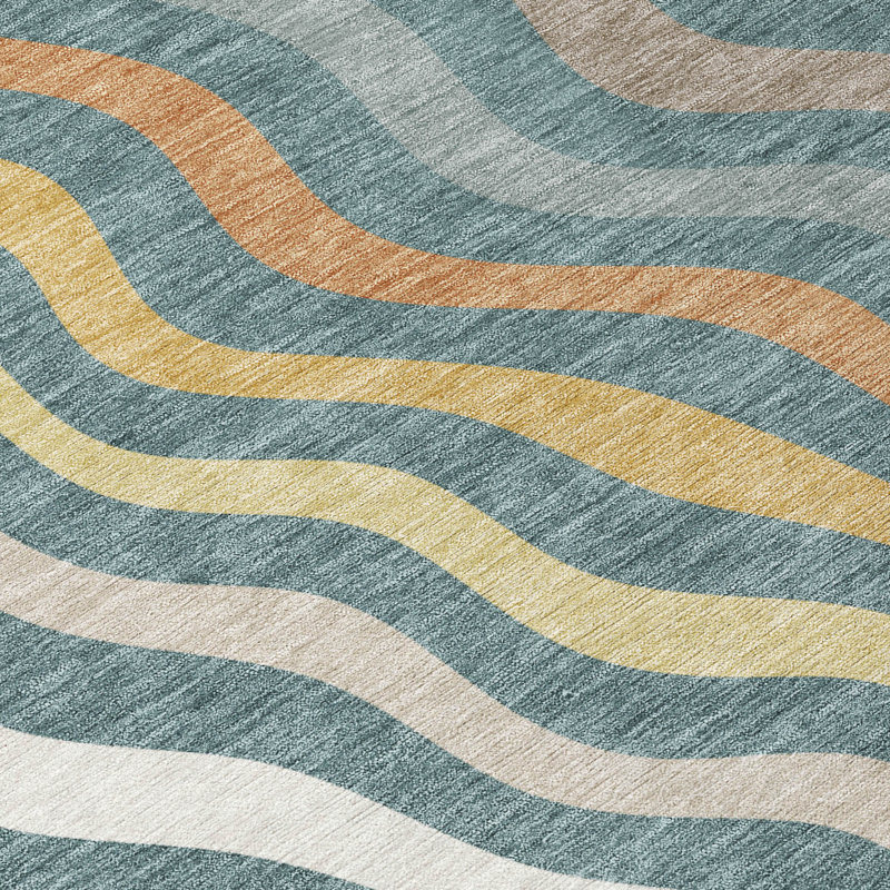 Machine Washable Indoor/Outdoor Chantille ACN2570 Abstract Rug, Teal, 8' x 10'