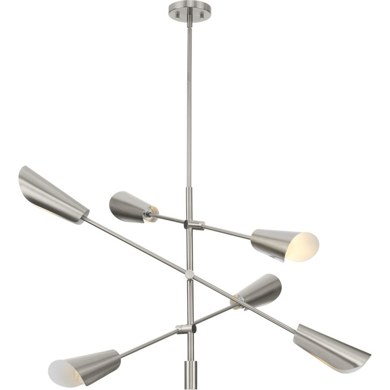 Lustre linéaire spoutnik moderne à 6 lumières à intensité variable Circe, Nickel brossé
