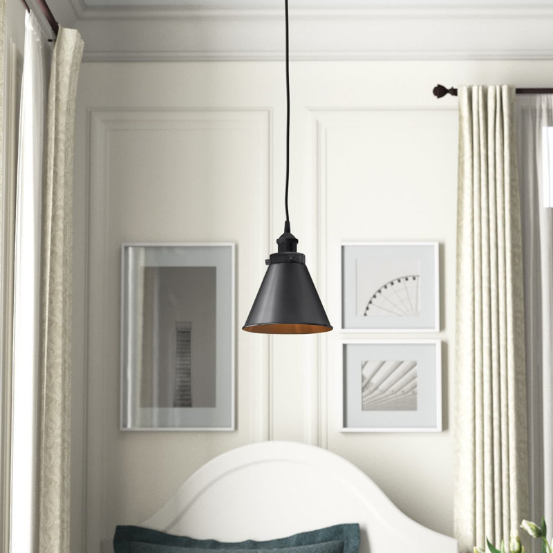 Luminaire suspendu conique à 1 lumière Donovan, Ampoule incandescente rétro de 60 watts, Noir mat, Noir mat