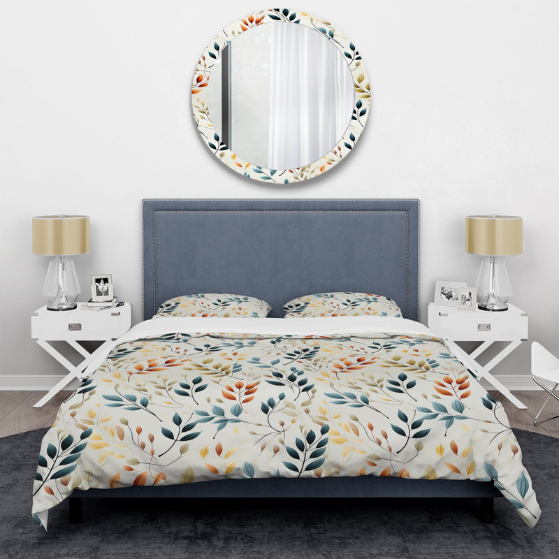 Literie Minimalist Leaves II, Housse de couette pour grand lit et 2 taies décor